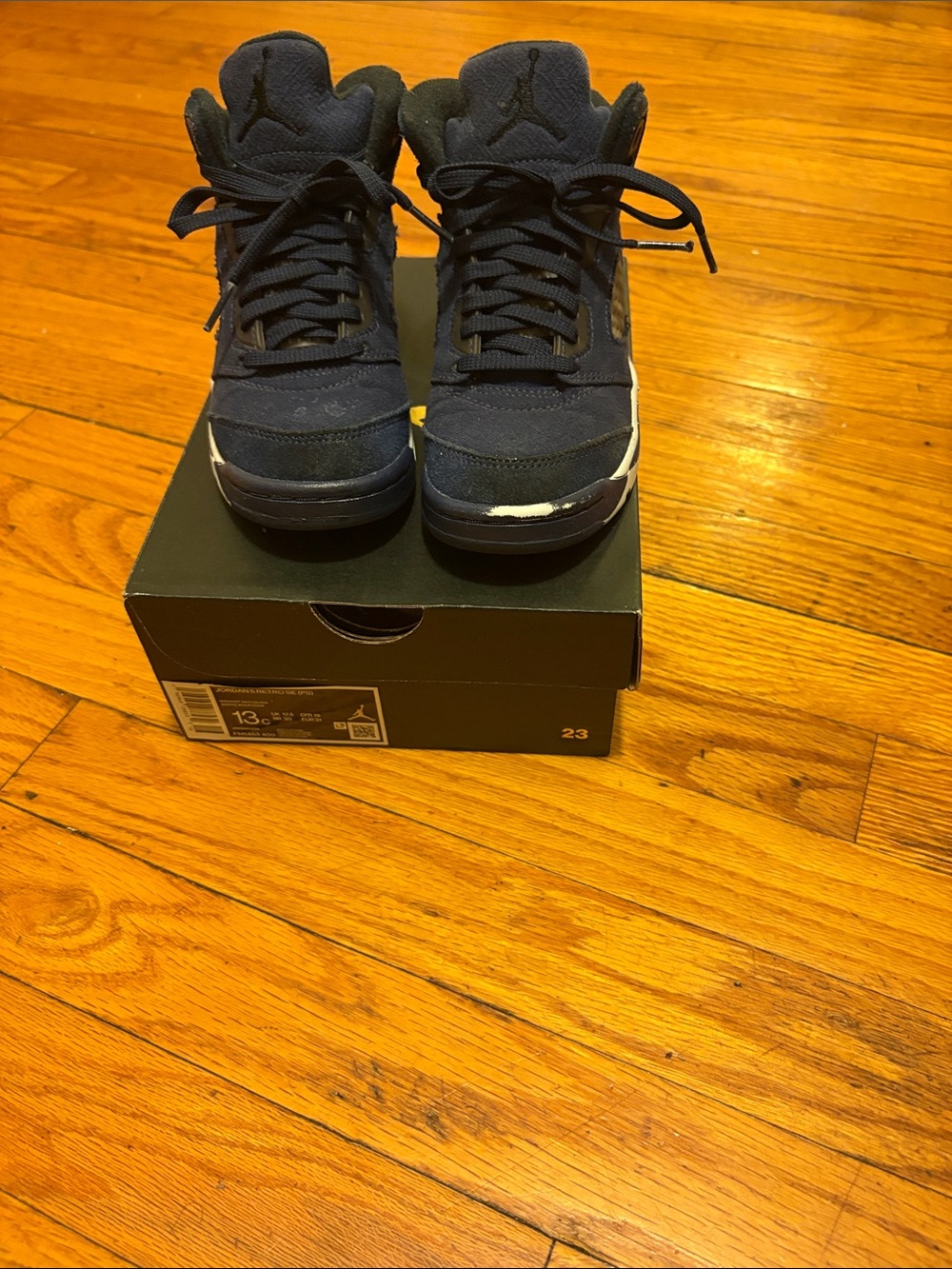 Jordan Kids Navy Blue and White High-Top Sneakers